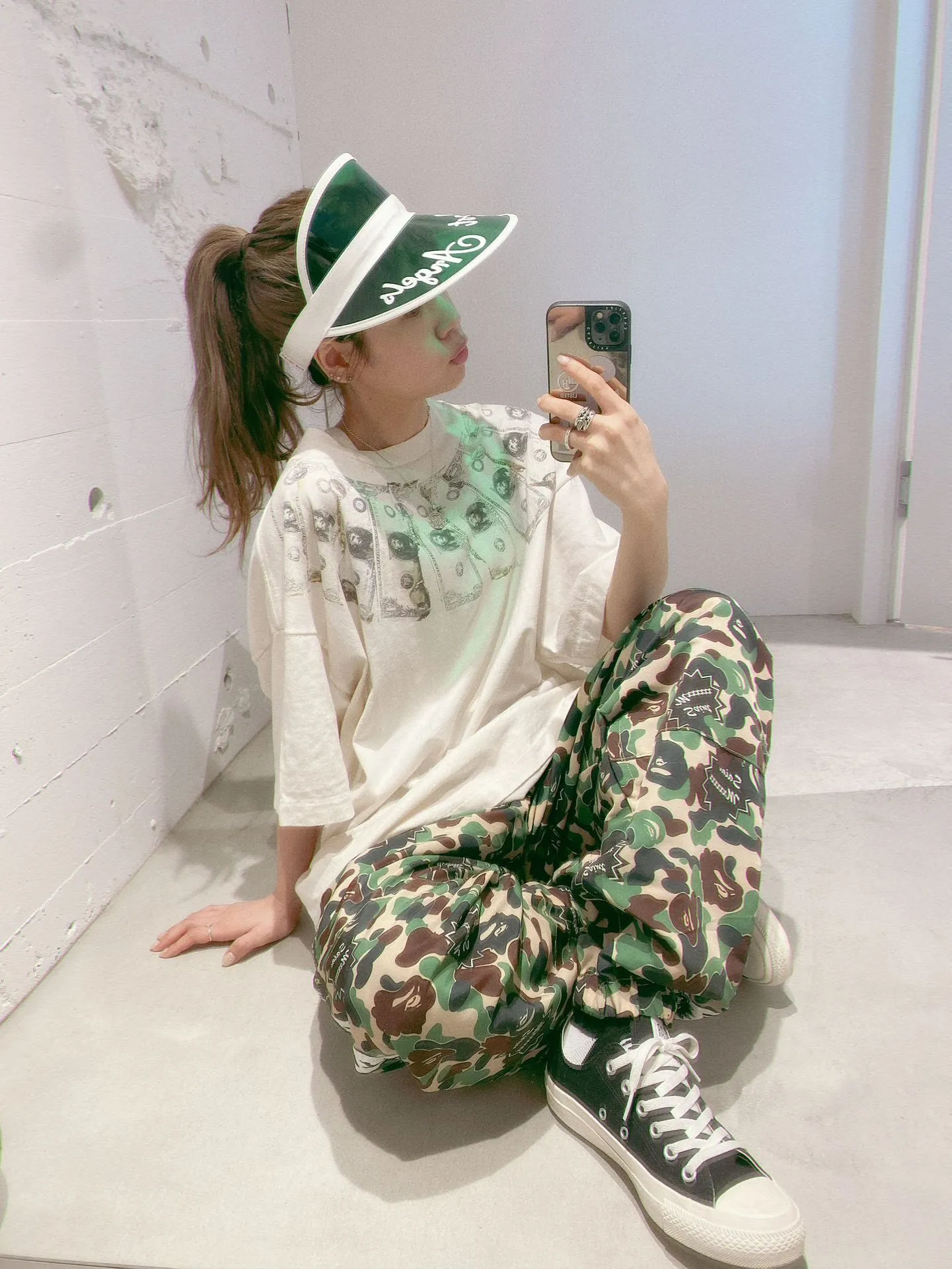SAINT Mxxxxxx MONEY TEE/WHT dollar necklace, retro short-sleeved, off-white S-XL, ready-to-wear, washed and distressed, authentic level printing, correct accessories/with little angel logo